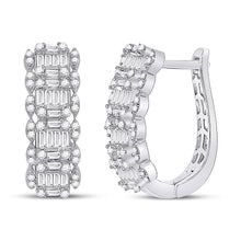  14k White Gold Womens Baguette Diamond Fashion Hoop Earrings 1-1/5 Cttw
