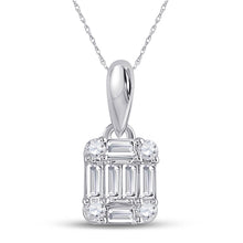 14k White Gold Womens Baguette Diamond Fashion Cluster Pendant 1/5 Cttw