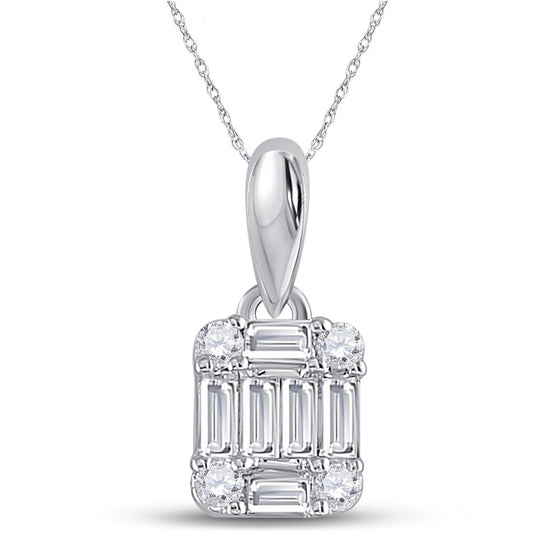 14k White Gold Womens Baguette Diamond Fashion Cluster Pendant 1/5 Cttw