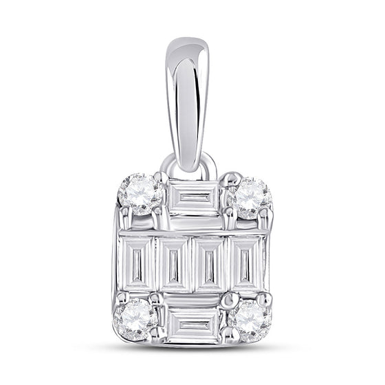 14k White Gold Womens Baguette Diamond Fashion Cluster Pendant 1/3 Cttw