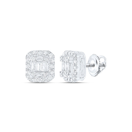 14k White Gold Womens Round Diamond Fashion Cluster Earrings 5/8 Cttw