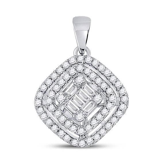 14k White Gold Womens Baguette Diamond Kite Set Cluster Pendant 1/3 Cttw