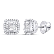  14k White Gold Womens Baguette Diamond Fashion Cushion Cluster Earrings 3/8 Cttw