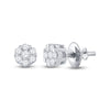 10k White Gold Womens Round Diamond Flower Cluster Earrings 1/10 Cttw