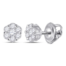  10k White Gold Womens Round Diamond Flower Cluster Earrings 1/4 Cttw