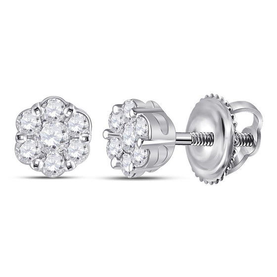 10k White Gold Womens Round Diamond Flower Cluster Earrings 1/4 Cttw