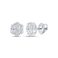  10k White Gold Womens Round Diamond Flower Cluster Earrings 1/2 Cttw