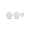 14k White Gold Womens Round Diamond Flower Cluster Earrings 1-1/5 Cttw