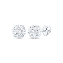  14k White Gold Womens Round Diamond Flower Cluster Earrings 1-1/5 Cttw