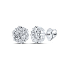  14k White Gold Womens Round Diamond Flower Cluster Earrings 1-3/4 Cttw