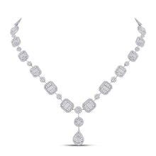  14k White Gold Womens Baguette Diamond Luxury Dangle Necklace 6-5/8 Cttw