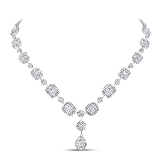 14k White Gold Womens Baguette Diamond Luxury Dangle Necklace 6-5/8 Cttw