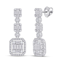  14k White Gold Womens Baguette Diamond Dangle Earrings 1-1/2 Cttw