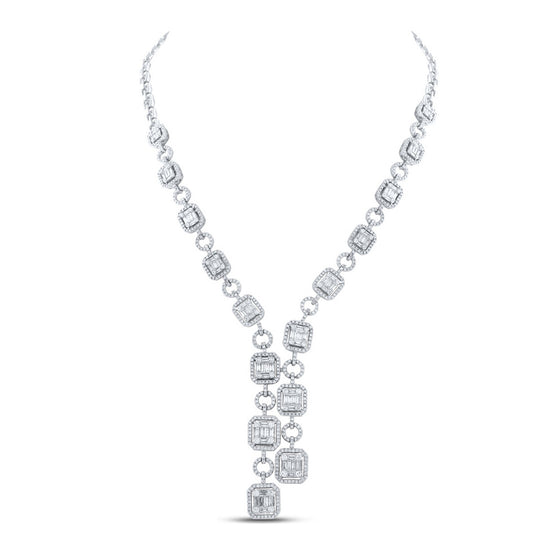 14k White Gold Womens Baguette Diamond Fashion Necklace 6 Cttw