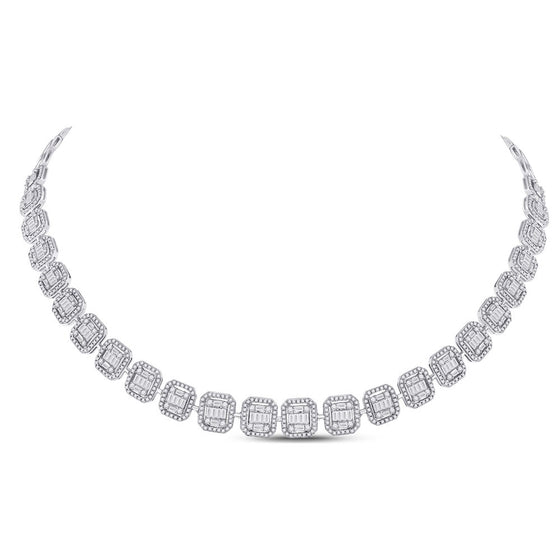 14k White Gold Womens Baguette Diamond Cluster Necklace 5-3/4 Cttw
