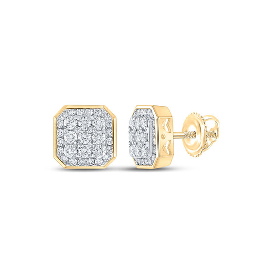 14k Yellow Gold Round Diamond Square Earrings 1 Cttw