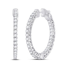  14k White Gold Womens Round Diamond Single Row Hoop Earrings 3 Cttw