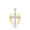 10k Yellow Gold Mens Round Diamond Wings Cross Charm Pendant 1/2 Cttw