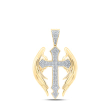  10k Yellow Gold Mens Round Diamond Wings Cross Charm Pendant 1/2 Cttw