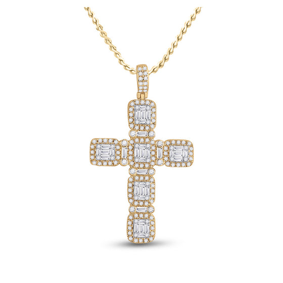 14k Yellow Gold Mens Round Diamond Cross Charm Pendant 2 Cttw