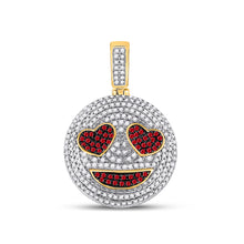  10k Yellow Gold Mens Round Ruby Emoji Smiley Heart Charm Pendant 1-1/3 Cttw