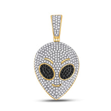  10k Yellow Gold Mens Round Black Color Enhanced Diamond Alien Charm Pendant 1 Cttw
