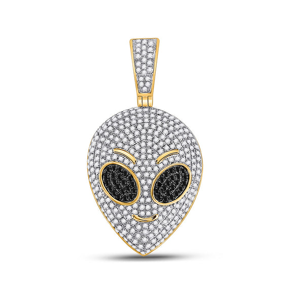 10k Yellow Gold Mens Round Black Color Enhanced Diamond Alien Charm Pendant 1 Cttw