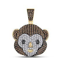  10k Yellow Gold Mens Round Brown Diamond Monkey Animal Charm Pendant 1 Cttw