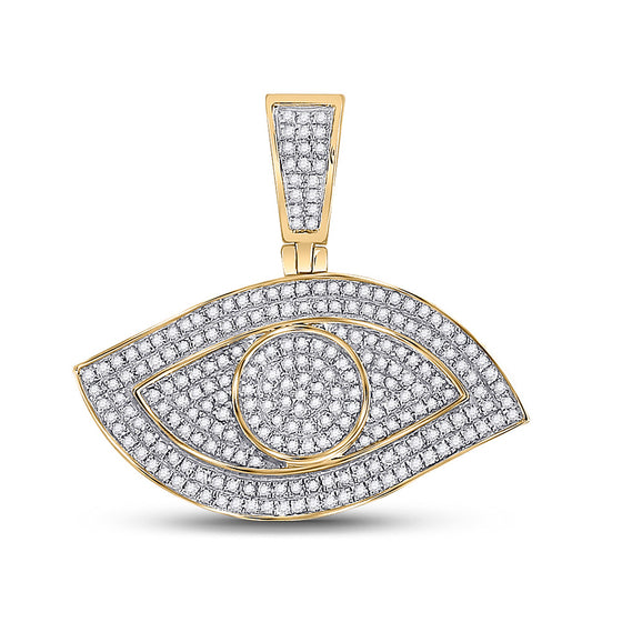 10k Yellow Gold Mens Round Diamond All Seeing Eye Charm Pendant 5/8 Cttw