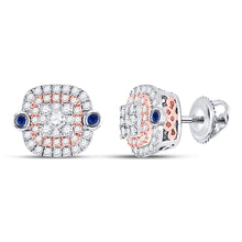  10k Two-tone Gold Womens Round Diamond Square Halo Earrings 1/2 Cttw
