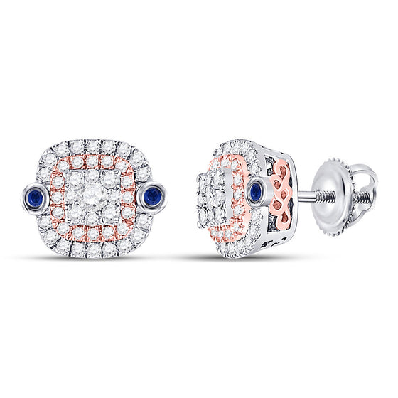 10k Two-tone Gold Womens Round Diamond Square Halo Earrings 1/2 Cttw