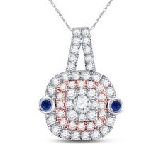  10k Two-tone Gold Womens Round Diamond Cushion Halo Pendant 1/2 Cttw