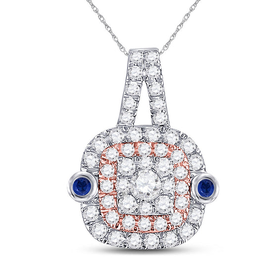 10k Two-tone Gold Womens Round Diamond Cushion Halo Pendant 1/2 Cttw
