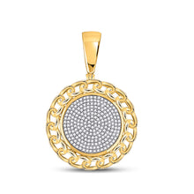  14k Yellow Gold Mens Round Diamond Cuban Link Circle Charm Pendant 1/2 Cttw