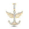 10k Yellow Gold Mens Round Diamond Anchor Wings Charm Pendant 1/3 Cttw
