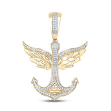  10k Yellow Gold Mens Round Diamond Anchor Wings Charm Pendant 1/3 Cttw