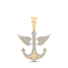  10k Yellow Gold Mens Round Diamond Anchor Wing Charm Pendant 1/2 Cttw