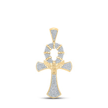  10k Yellow Gold Mens Round Diamond Ankh Cross Charm Pendant 1/2 Cttw