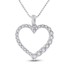  14k White Gold Womens Round Diamond Outline Heart Pendant 1/6 Cttw