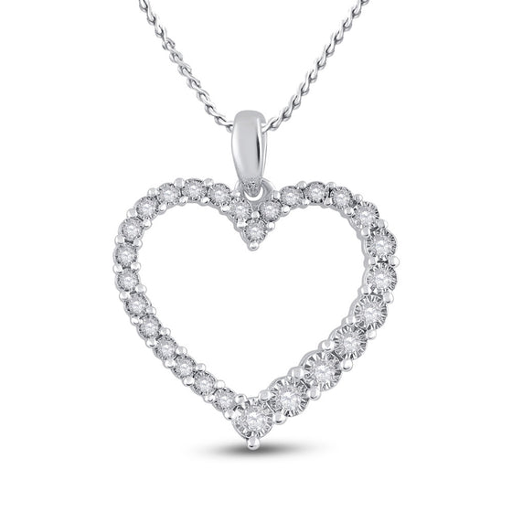 14k White Gold Womens Round Diamond Outline Heart Pendant 1/6 Cttw