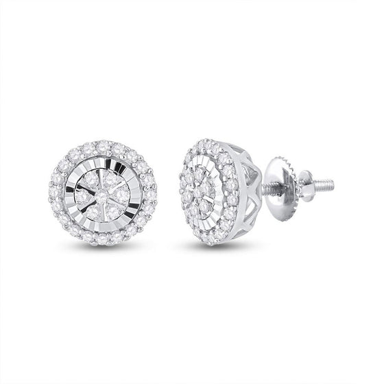 14k White Gold Womens Round Diamond Cluster Earrings 1/4 Cttw