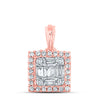 14k Rose Gold Womens Baguette Round Diamond Square Pendant 1/5 Cttw