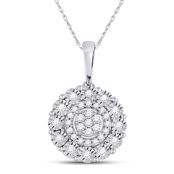 10k White Gold Womens Round Diamond Fashion Halo Cluster Pendant 1/6 Cttw