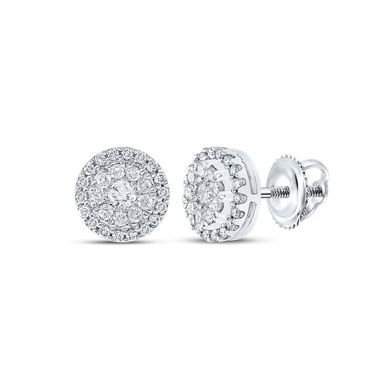 10k White Gold Womens Round Diamond Halo Earrings 1/2 Cttw