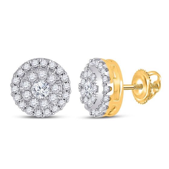 10k Yellow Gold Womens Round Diamond Halo Earrings 1/2 Cttw