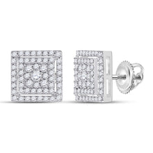  10k White Gold Womens Round Diamond Square Earrings 1/2 Cttw