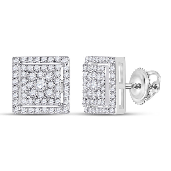 10k White Gold Womens Round Diamond Square Earrings 1/2 Cttw