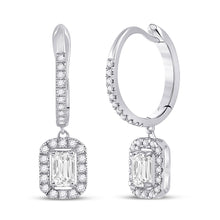  14k White Gold Womens Emerald Diamond Hoop Dangle Earrings 1 Cttw