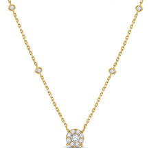  14k Yellow Gold Womens Round Diamond Halo Solitaire Necklace 5/8 Cttw