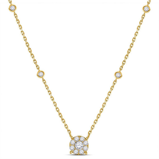 14k Yellow Gold Womens Round Diamond Halo Solitaire Necklace 5/8 Cttw